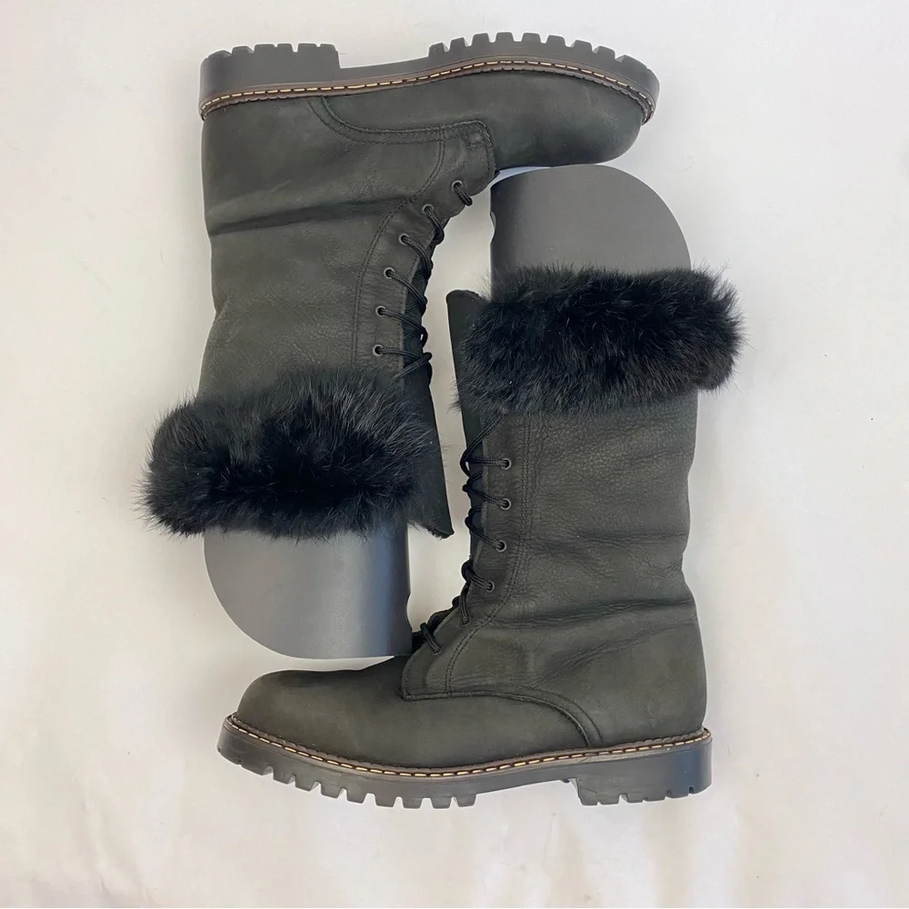 Sorel Rabbit Fur Shearling Lined Black Lace-Up Boots Made in Canada SZ 10 - Picture 6 of 10